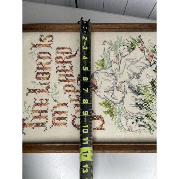 Vintage The Lord is My Shepherd Cross Stitch Wall Art Wood Frame - Picture 4 of 4